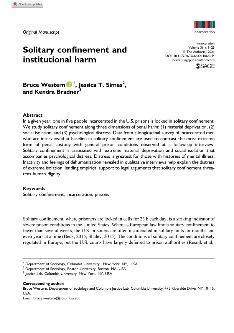 Solitary confinement and institutional harm (cover image)