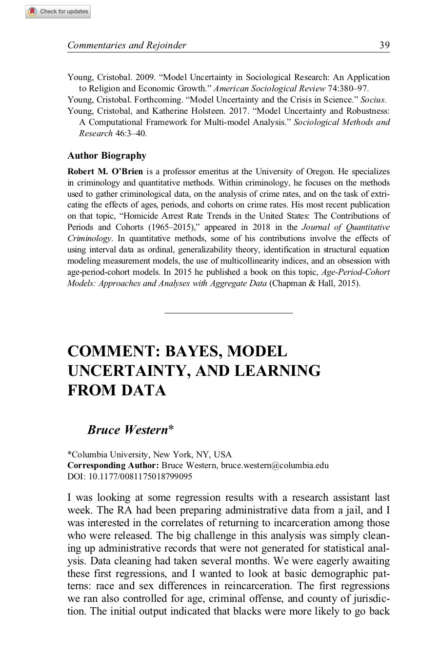 Bayes, Model Uncertainty, and Learning from Data