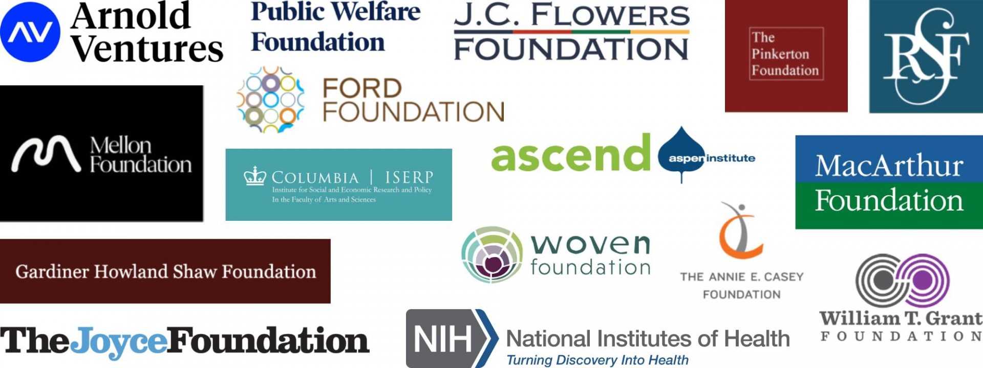 Arnold Ventures, Public Welfare Foundation, J.C. Flowers Foundation, The Pinkerton Foundation, Russell Sage Foundation, Mellon Foundation, Ford Foundation, Ascend at the Aspen Institute, MacArthur Foundation, Columbia ISERP, Gardiner Howland Shaw Foundation, Woven Foundation, The Anne E. Casey Foundation, The Joyce Foundation, National Institutes of Health, William T. Grant Foundation