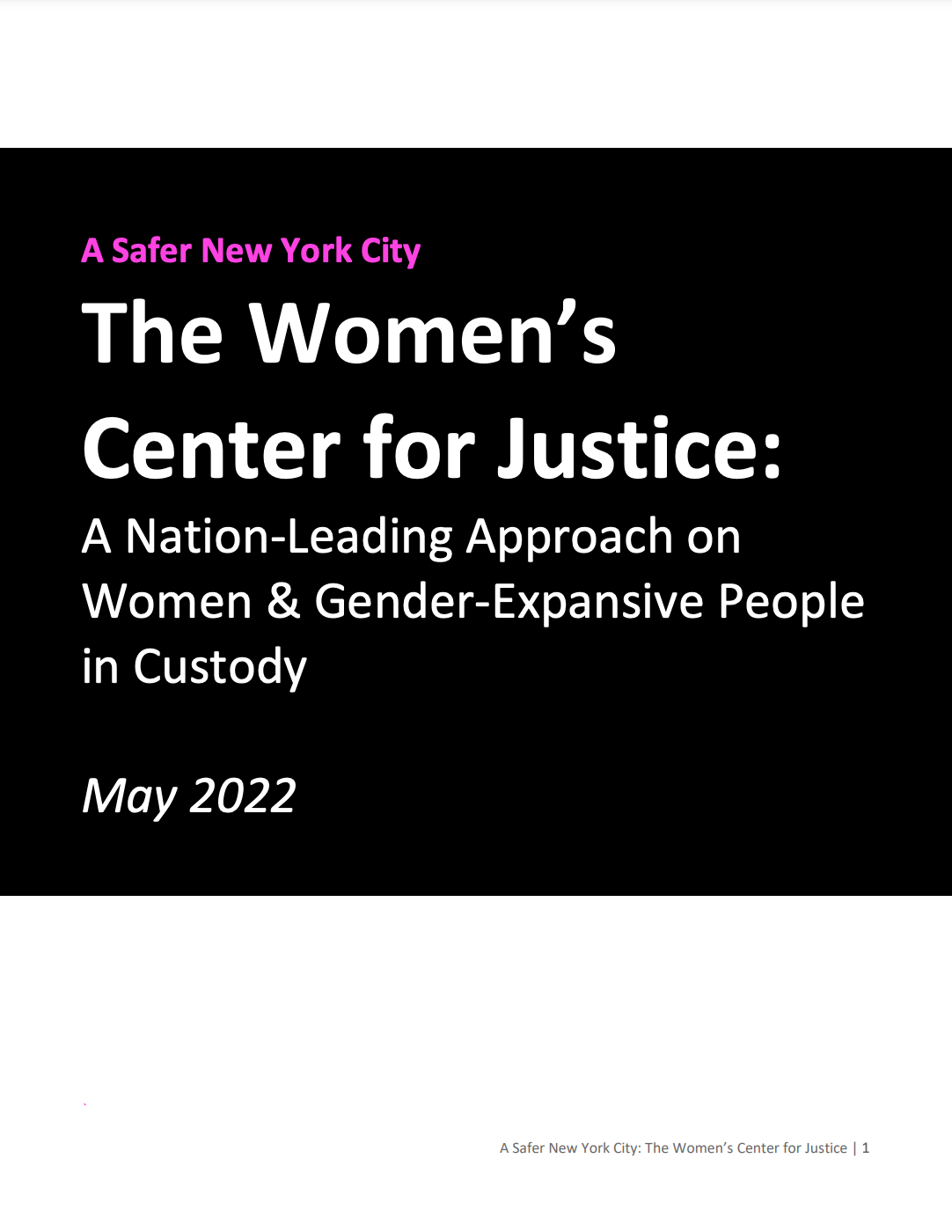 Cover of report: The Women’s Center for Justice: A New Vision for Women in NYC Jails